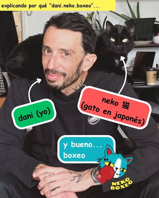 Dani, profe de Neko Boxeo, con Neko el gato